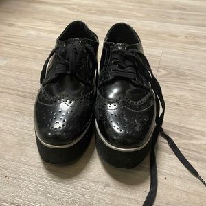 Black Faux Patent Leather Platform Oxfords